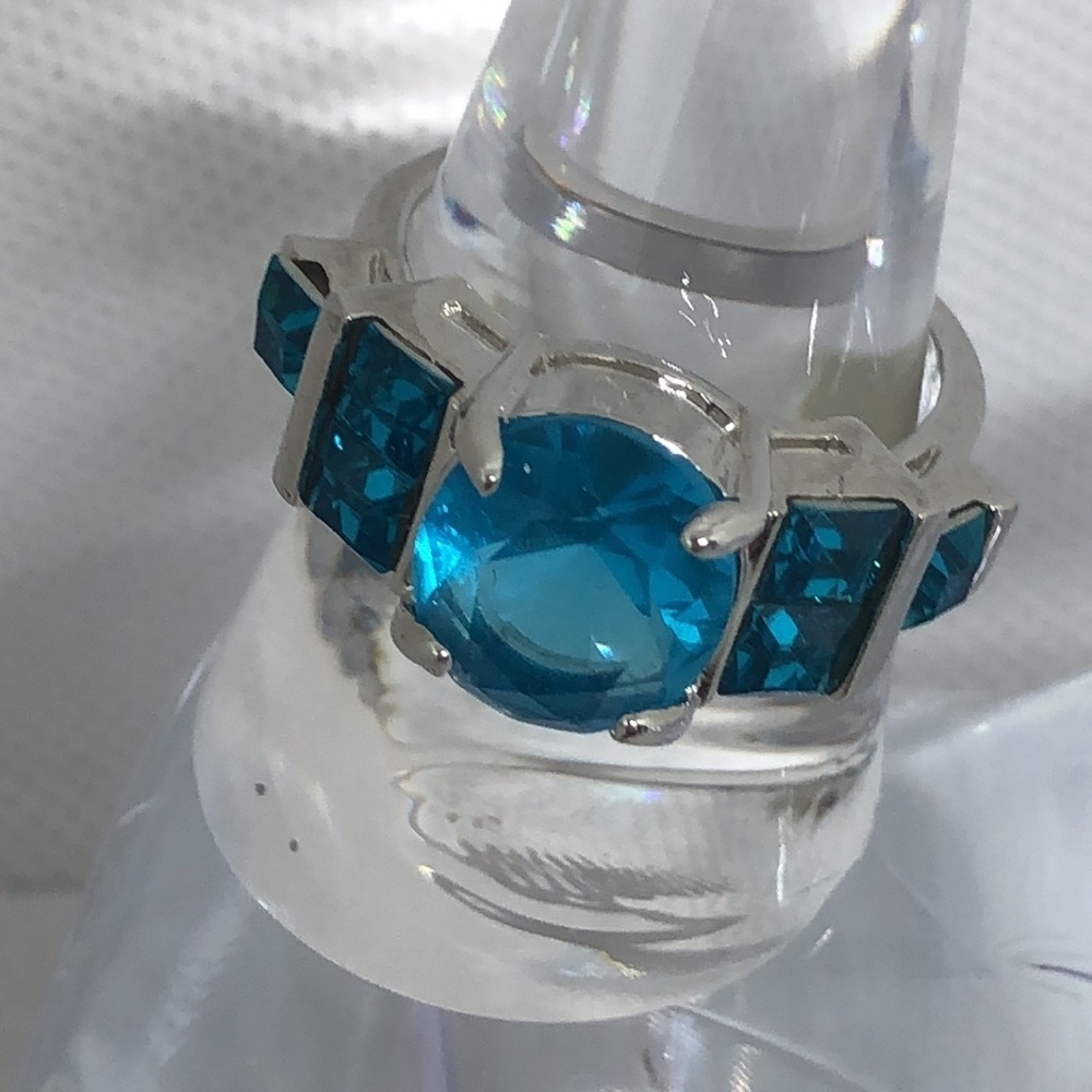 Simulated Blue Topaz Statement Ring Bj75 - image 5